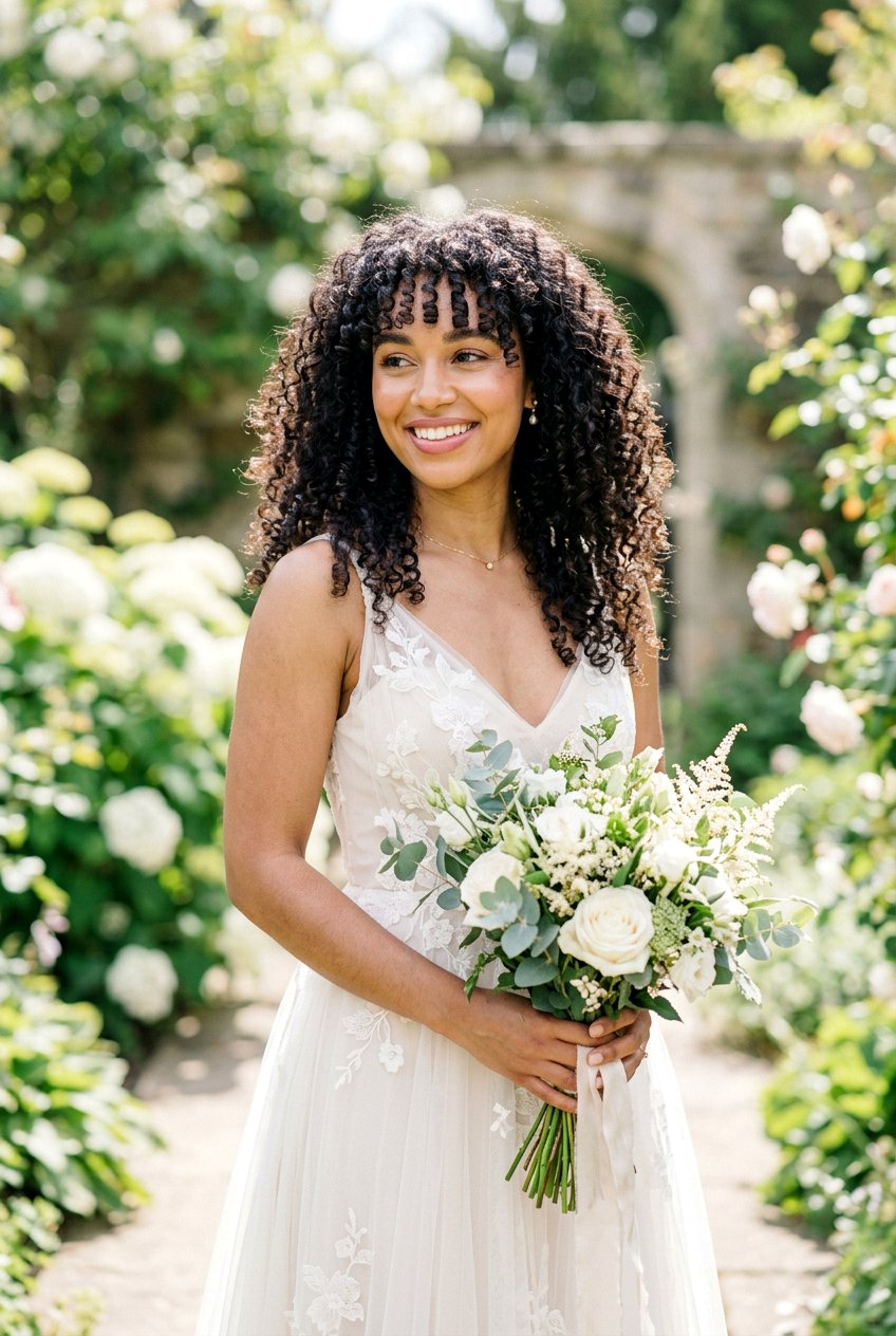 Curly Bangs With Natural Curls - 20 bridal hairstyle for women with bangs - 20 bridal hairstyle for women with bangs