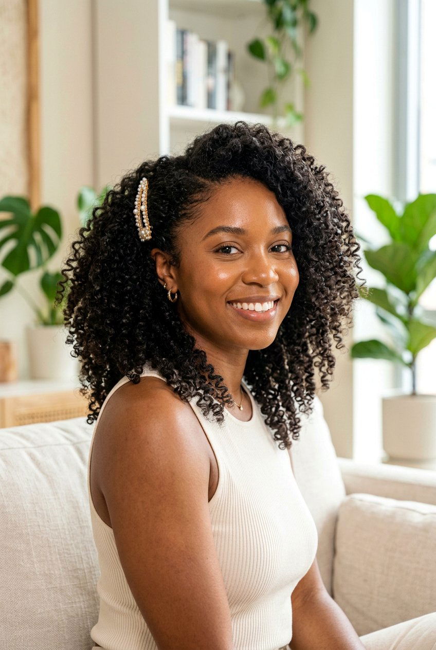 Curly Barrette Hairstyle For Natural Hair - 20 barrette hairstyles for women - 20 barrette hairstyles for women