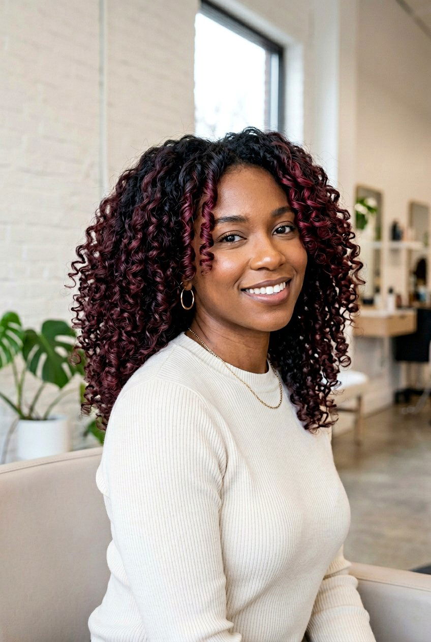 Curly Black Cherry Balayage With Money Piece - 20 black cherry balayage with money piece - 20 black cherry balayage with money piece