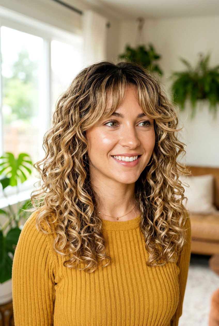 Curly Blonde Balayage With Curtain Bangs - 20 blonde balayage with curtain bangs - 20 blonde balayage with curtain bangs