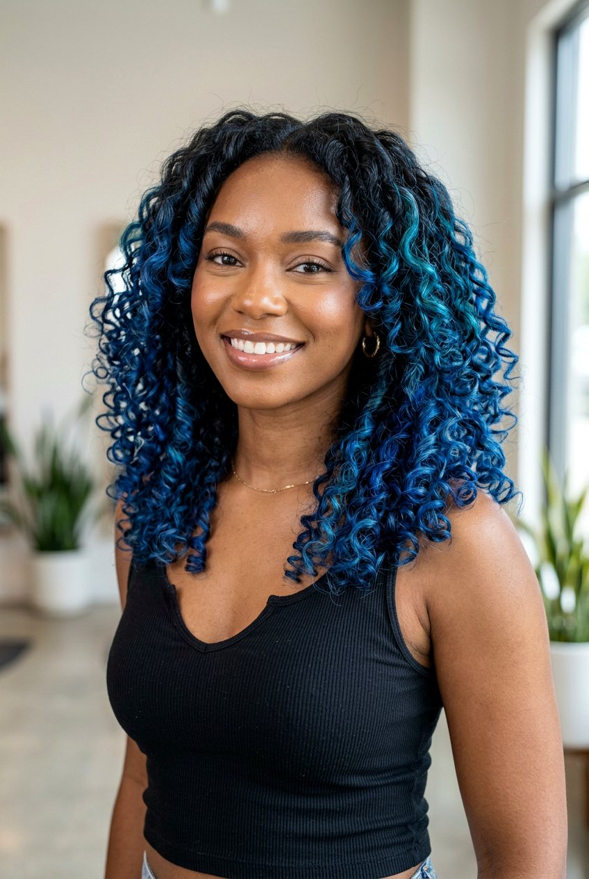 Curly Blue Balayage On Black Hair - 20 blue balayage on black hair - 20 blue balayage on black hair