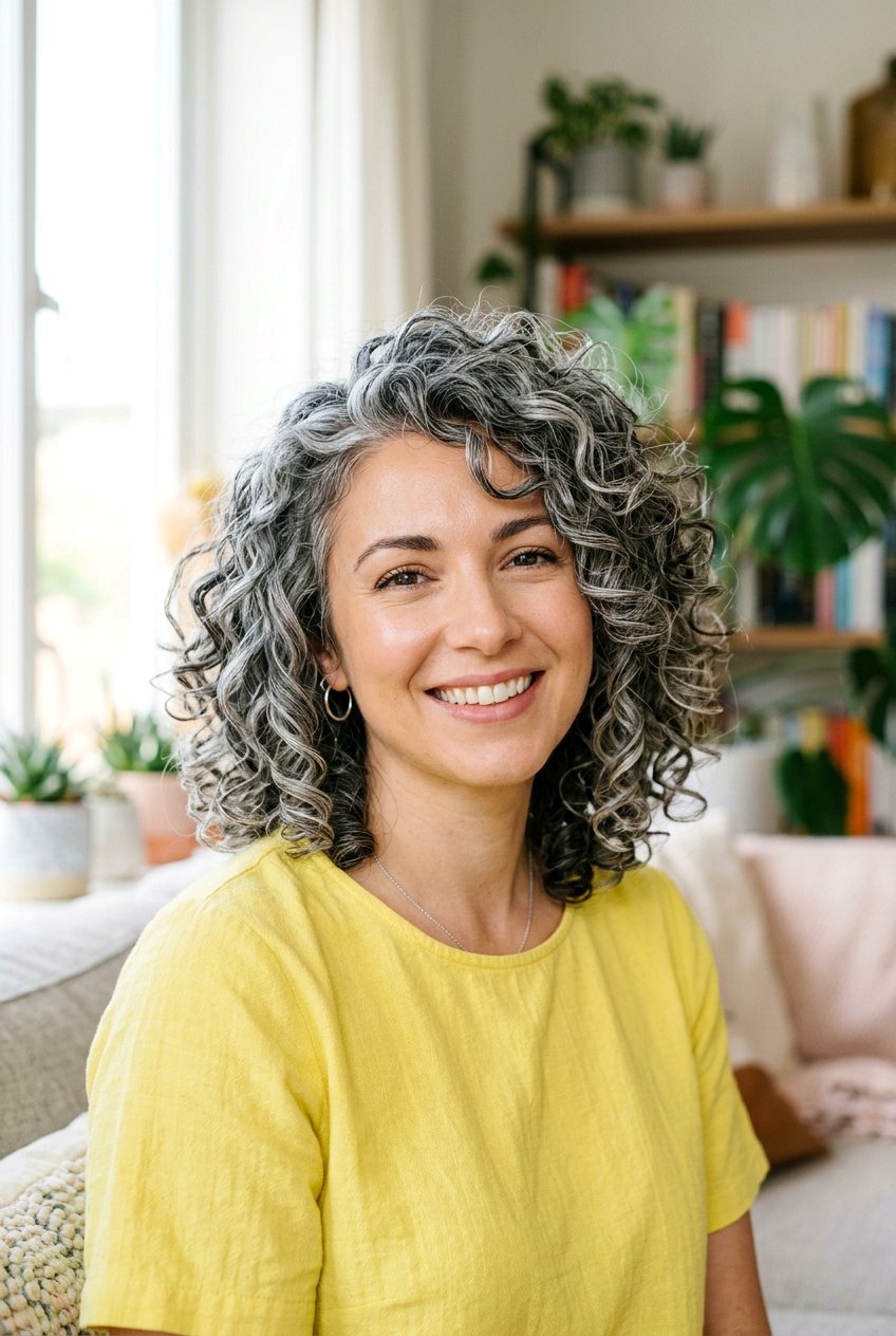 Curly Bob Silver Highlights - 20 gray blending bob with highlights - 20 gray blending bob with highlights