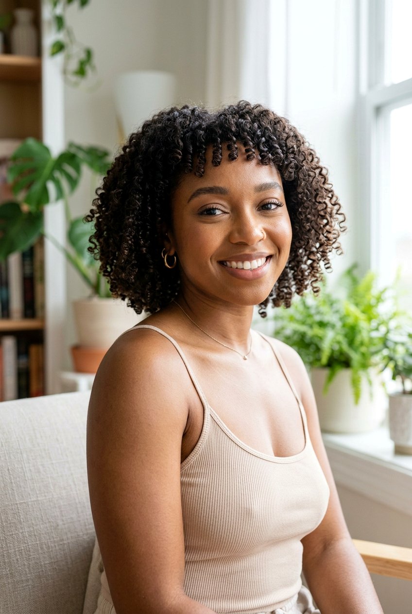 Curly Bob With Baby Fringe - 20 baby bangs haircut for women - 20 baby bangs haircut for women