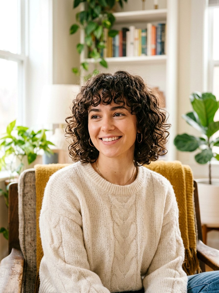 Curly Bob With Bangs - 20 haircut for tight curls women - 20 haircut for tight curls women