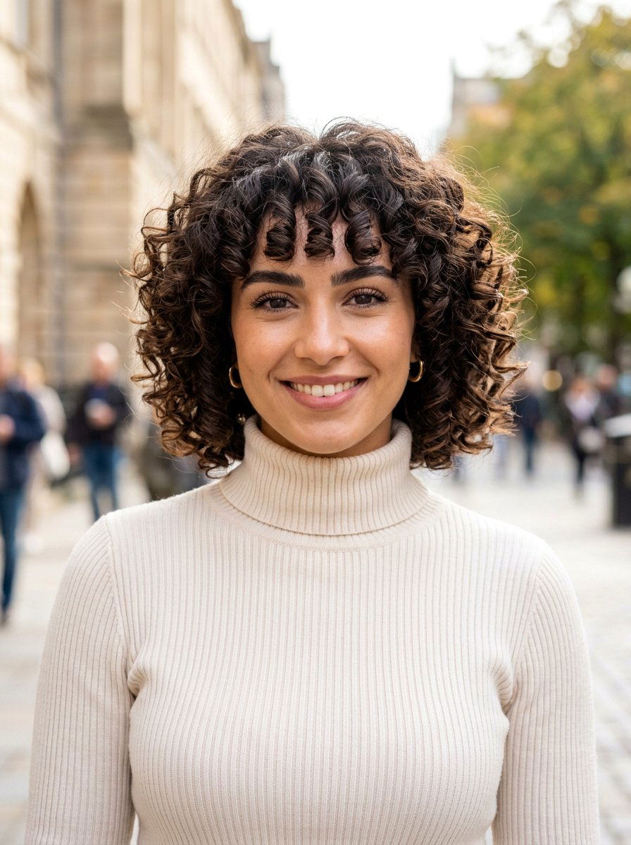 Curly Bob With Bangs - 20 simple hairstyle for curly shoulder length hair - 20 simple hairstyle for curly shoulder length hair