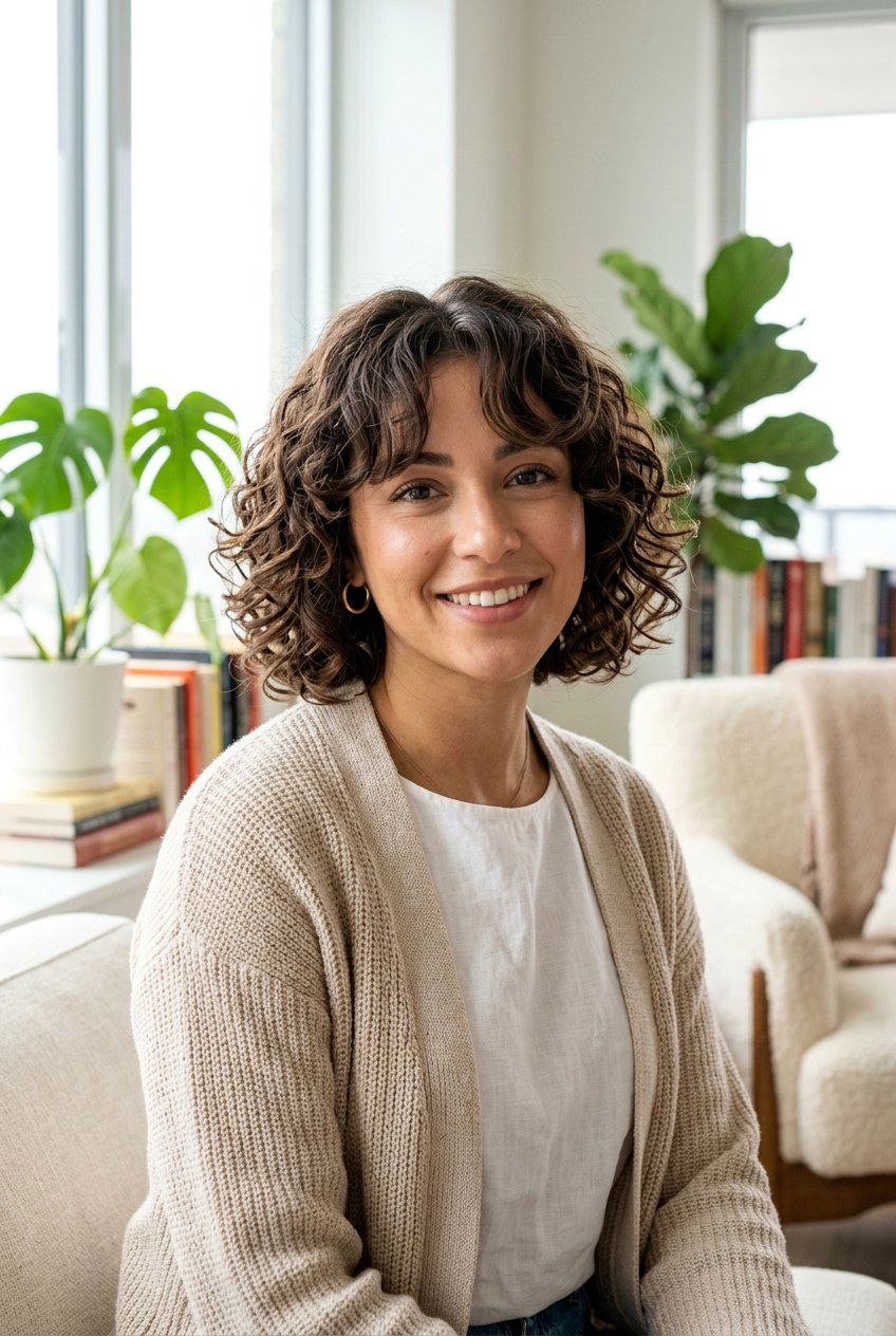 Curly Bob With Curtain Bangs - 20 low maintenance haircut for curly fine hair - 20 low maintenance haircut for curly fine hair