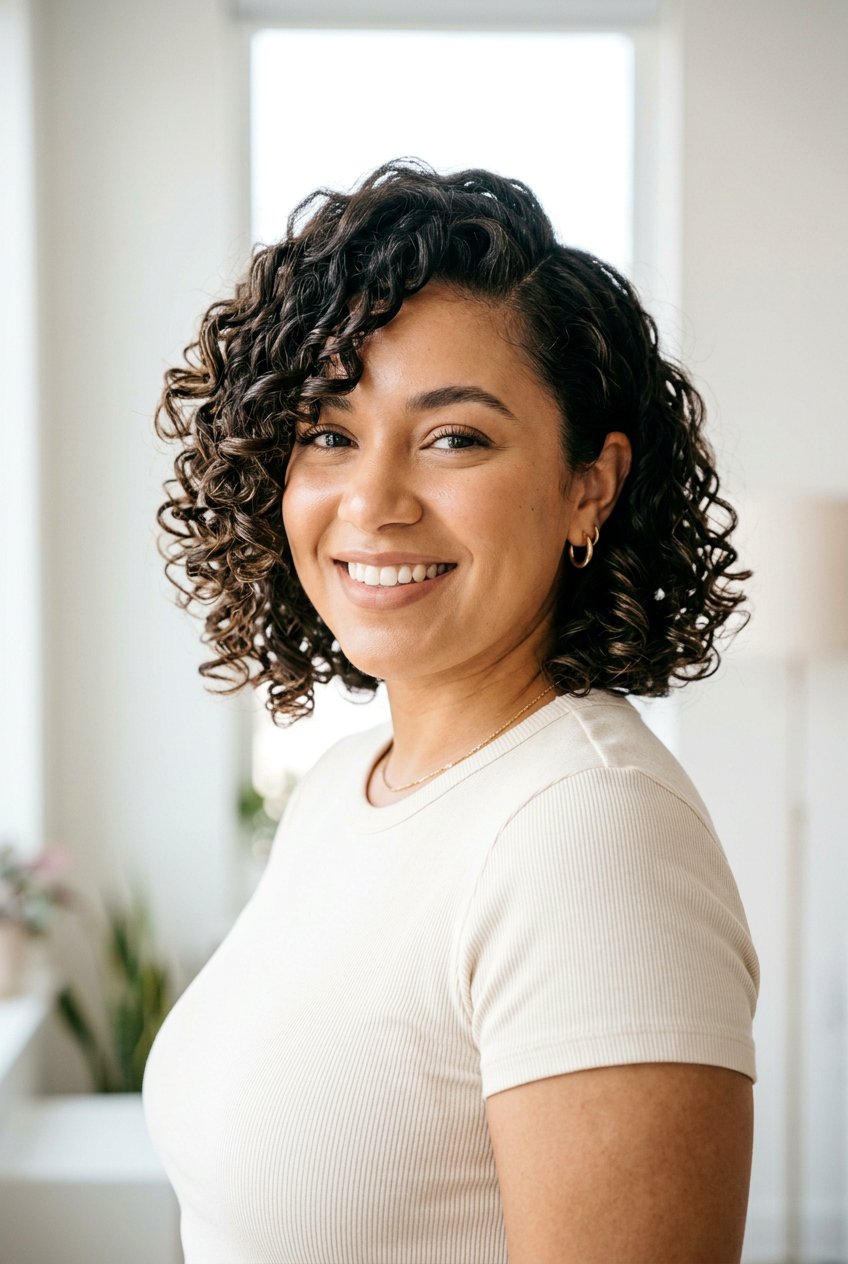 Curly Bob With Deep Side Part For Round Face - 20 curly bob for round face women - 20 curly bob for round face women