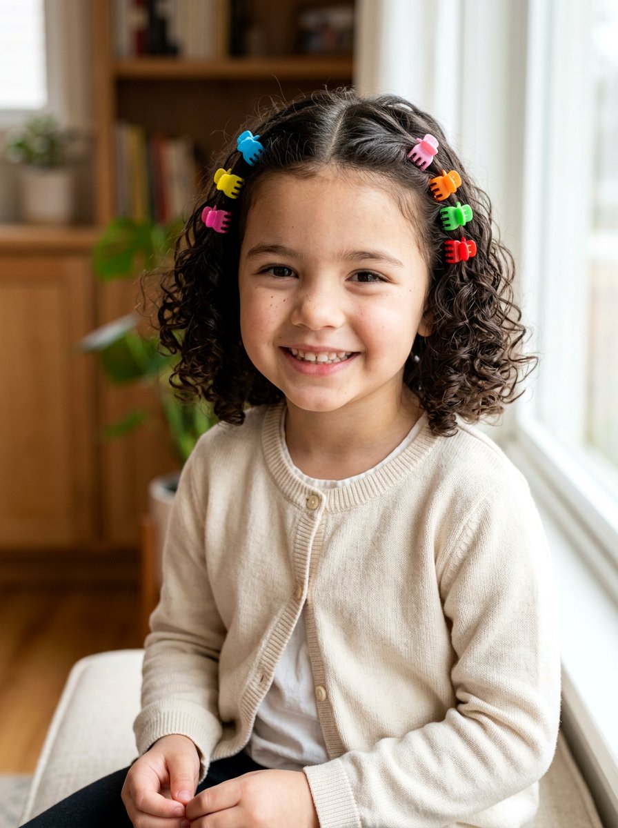 Curly Bob With Mini Claw Clips - 20 quick school hairstyle for short curly hair - 20 quick school hairstyle for short curly hair