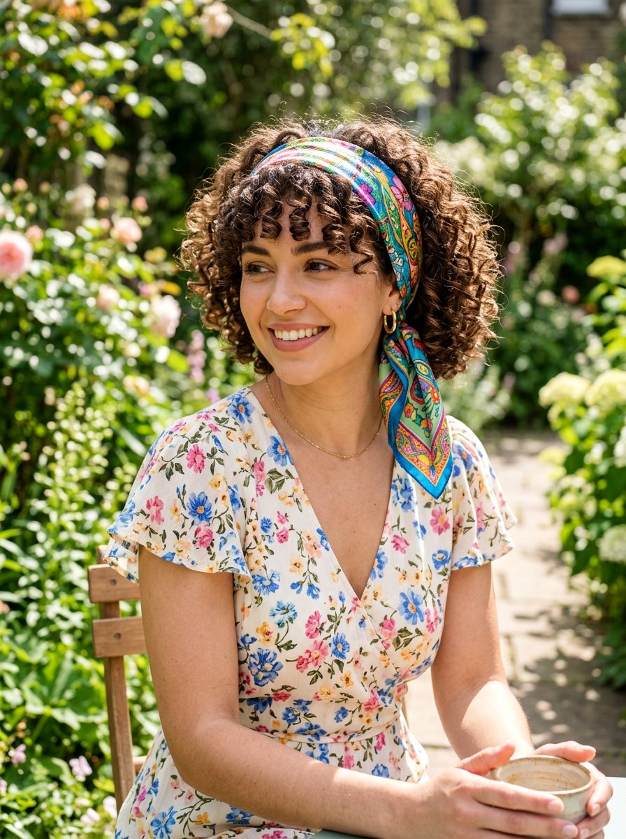 Curly Bob With Silk Scarf - 20 easy hairstyle for curly bob women - 20 easy hairstyle for curly bob women