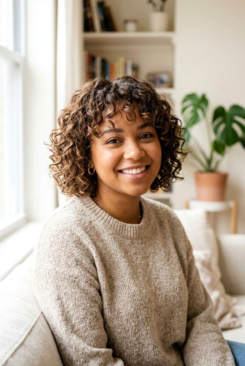 Curly Bob With Soft Fringe For Round Face - 20 curly bob for round face women - 20 curly bob for round face women