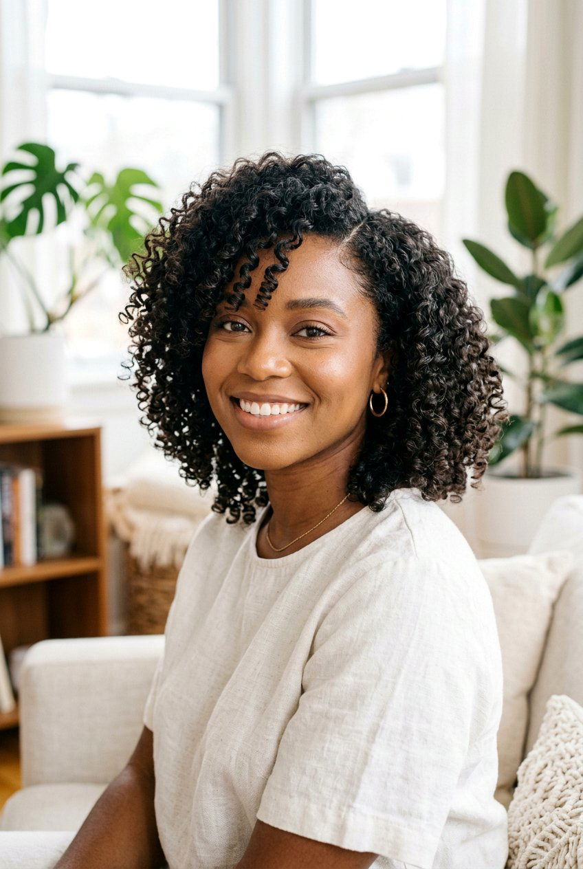 Curly Bob with Side Part - 20 hairstyles for square faces - 20 hairstyles for square faces