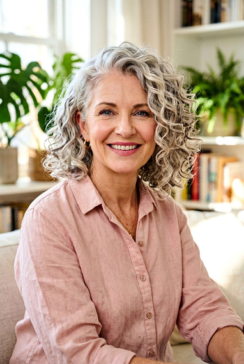Curly Bob with Side Part - 20 curly bob for women over 50 - 20 curly bob for women over 50