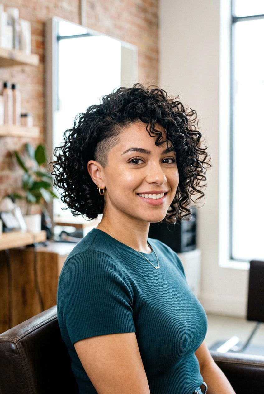 Curly Bob with Undercut Sides - 20 undercut curls hairstyle for women - 20 undercut curls hairstyle for women