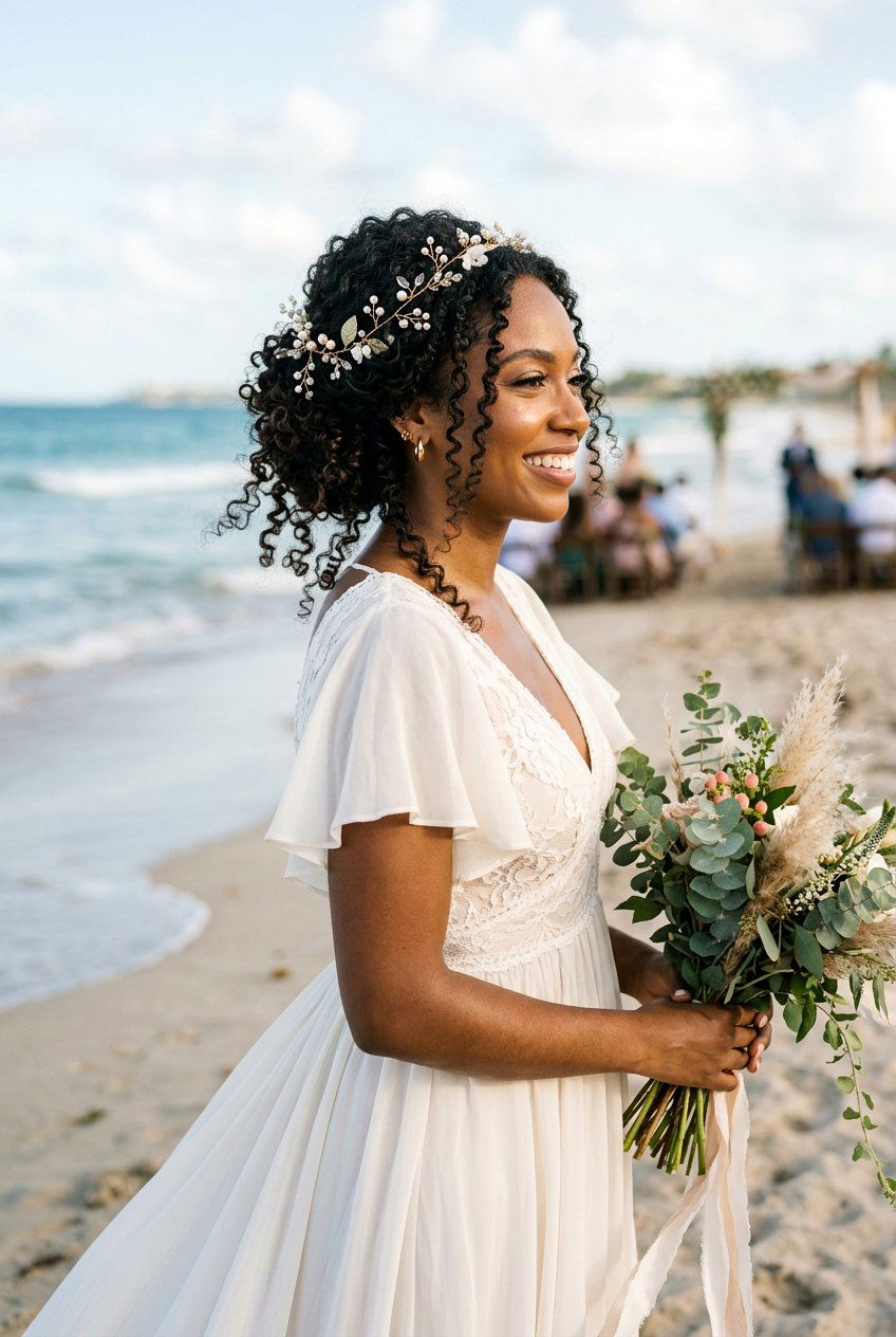 Curly Bohemian Updo With Loose Curls - 20 bridal curly updo for natural hair - 20 bridal curly updo for natural hair