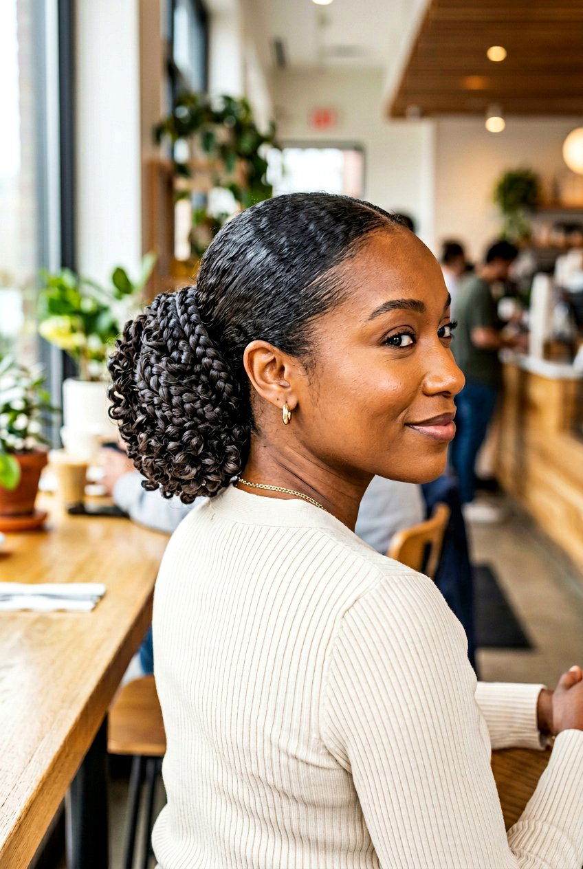 Curly Braided Bun - 20 everyday curls hairstyle - 20 everyday curls hairstyle
