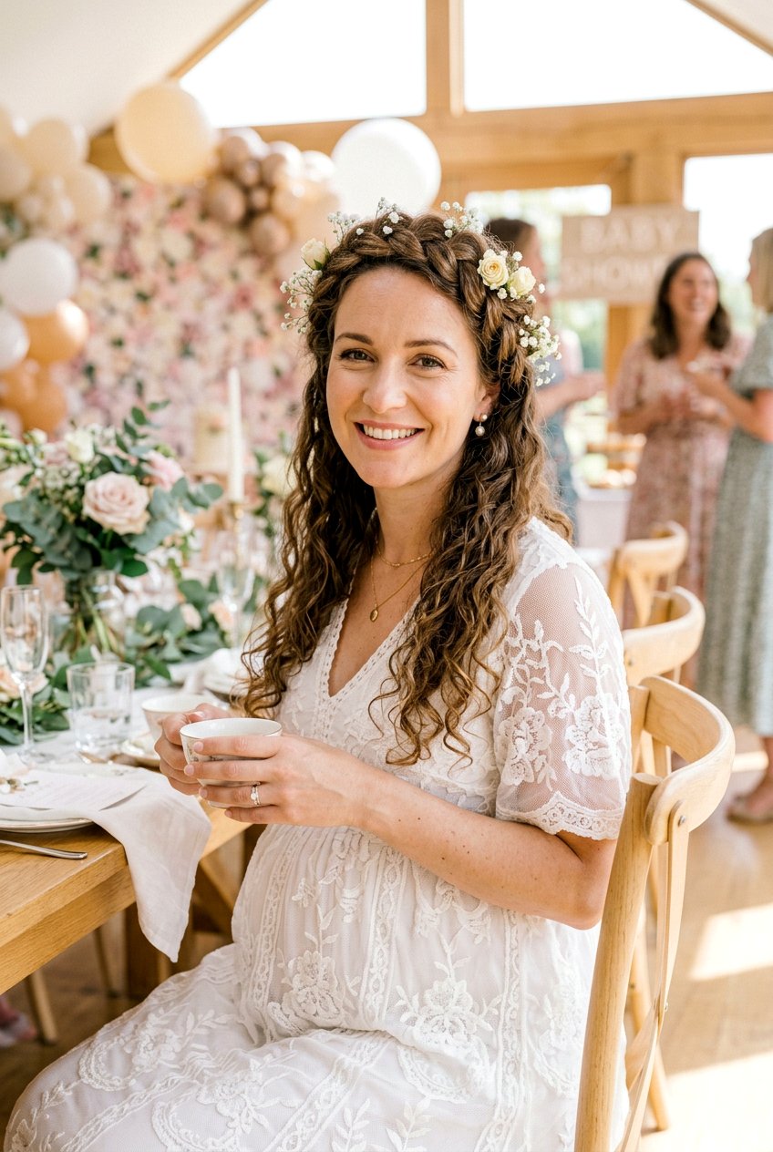 Curly Braided Crown Baby Shower Hair - 20 baby shower curls hairstyle - 20 baby shower curls hairstyle