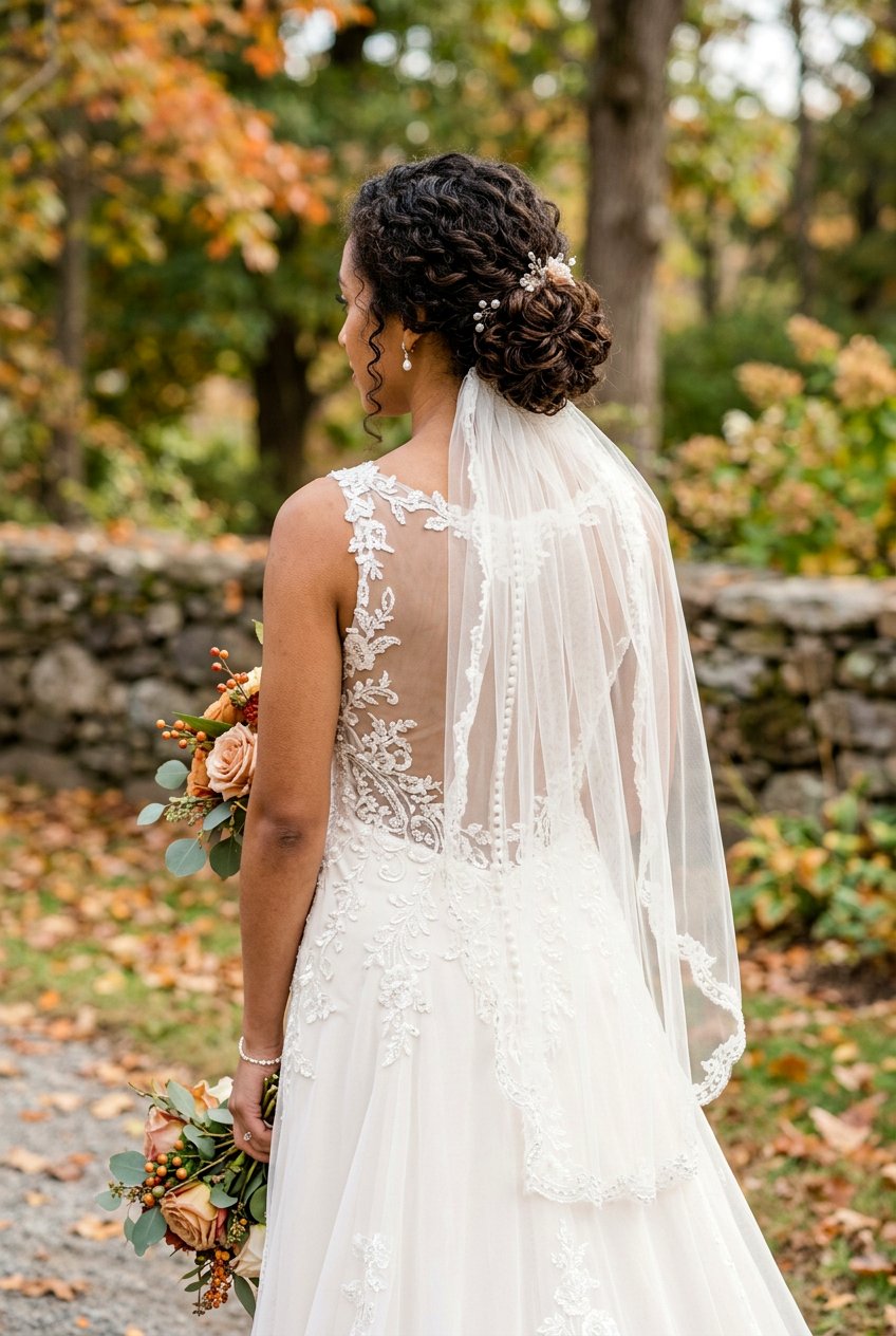 Curly Bridal Chignon With Veil - 20 bridal hairstyle for curly veil look - 20 bridal hairstyle for curly veil look