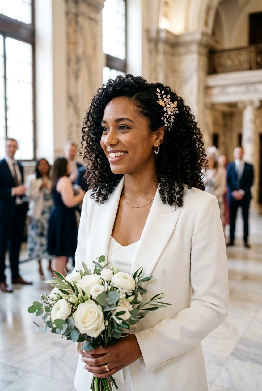 Curly Bridal Lob With Hairpins - 20 bridal hairstyle for shoulder length curls - 20 bridal hairstyle for shoulder length curls