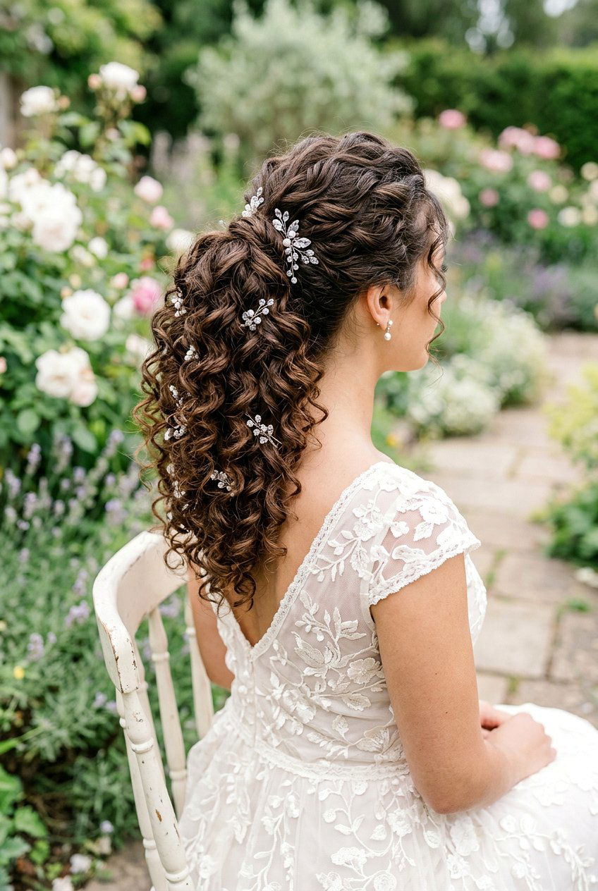 Curly Bridal Ponytail With Crystal Pins - 20 bridal ponytail with crystal pins - 20 bridal ponytail with crystal pins