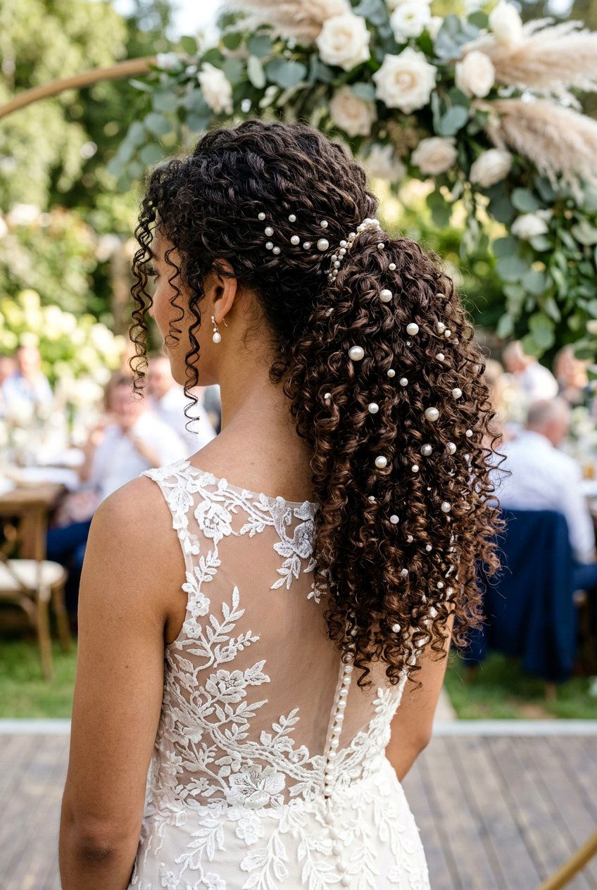 Curly Bridal Ponytail With Pearl Pins - 20 bridal ponytail with pearl pins - 20 bridal ponytail with pearl pins