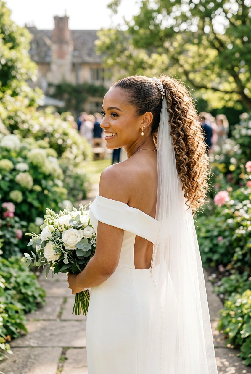 Curly Bridal Ponytail With Veil - 20 bridal hairstyle for curly veil look - 20 bridal hairstyle for curly veil look