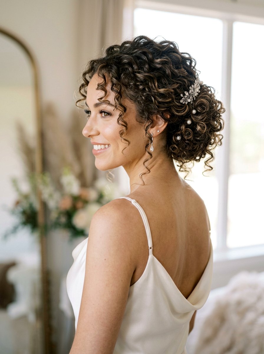 Curly Bridal Updo Medium Hair - 20 elegant bridal hairstyle for medium hair - 20 elegant bridal hairstyle for medium hair