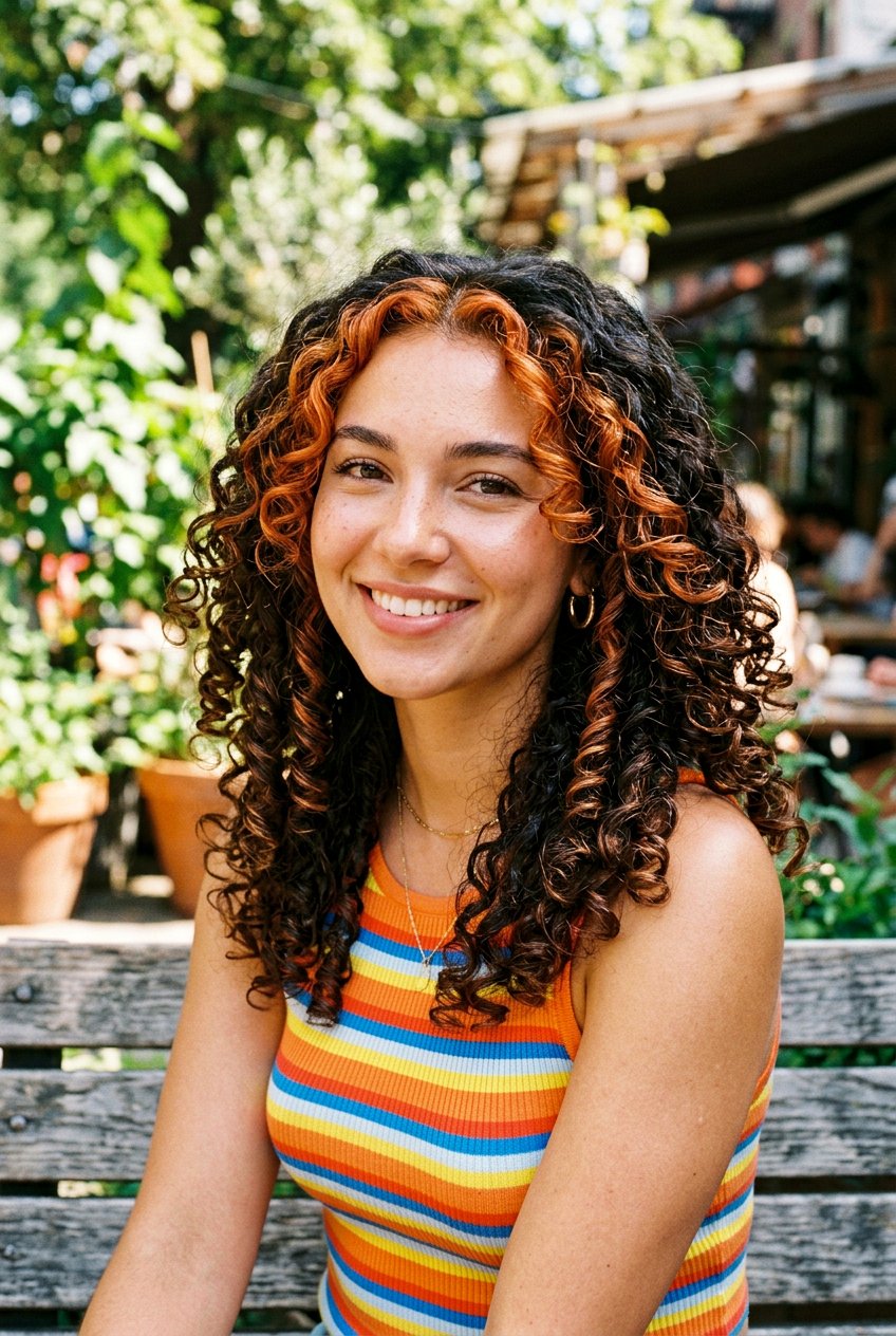 Curly Brunette Hair With Copper Money Piece - 20 brunette hair with copper money piece - 20 brunette hair with copper money piece