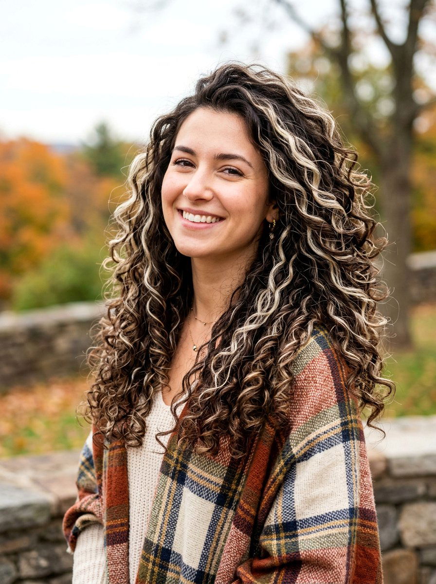 Curly Brunette Hair With Platinum Highlights - 20 winter brunette with cool highlights - 20 winter brunette with cool highlights