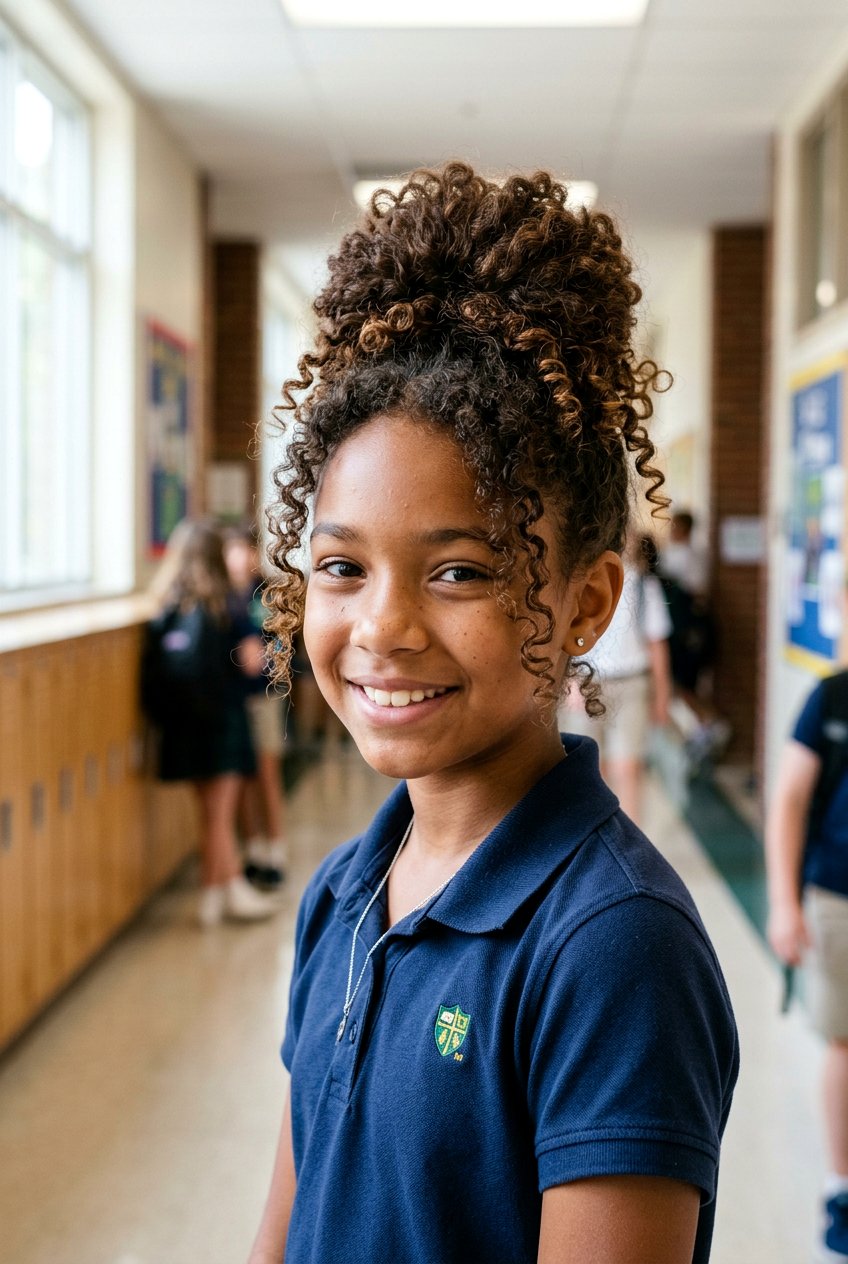 Curly Bun For School Girls - 20 school bun hairstyle for girls - 20 school bun hairstyle for girls