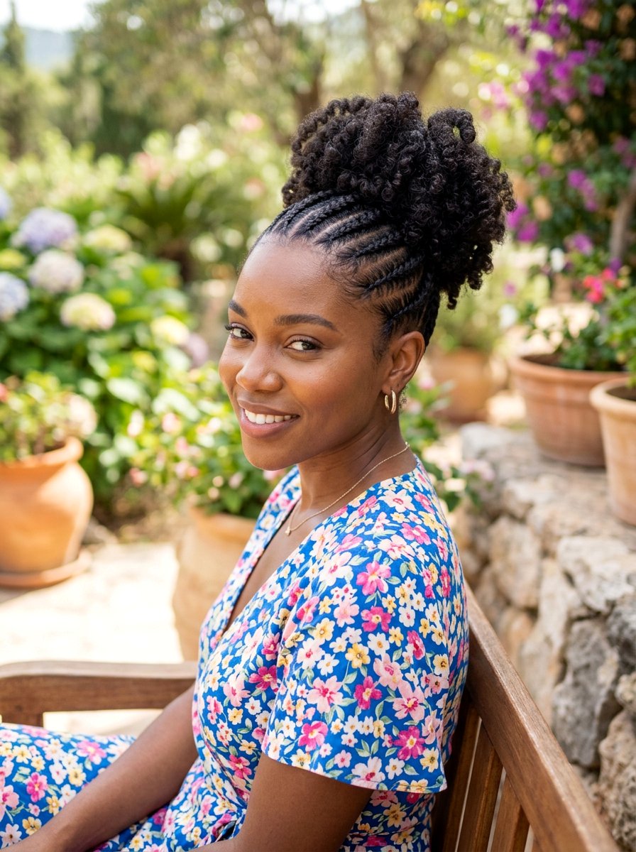 Curly Bun Straight Back Cornrows - 20 straight back cornrows with bun - 20 straight back cornrows with bun