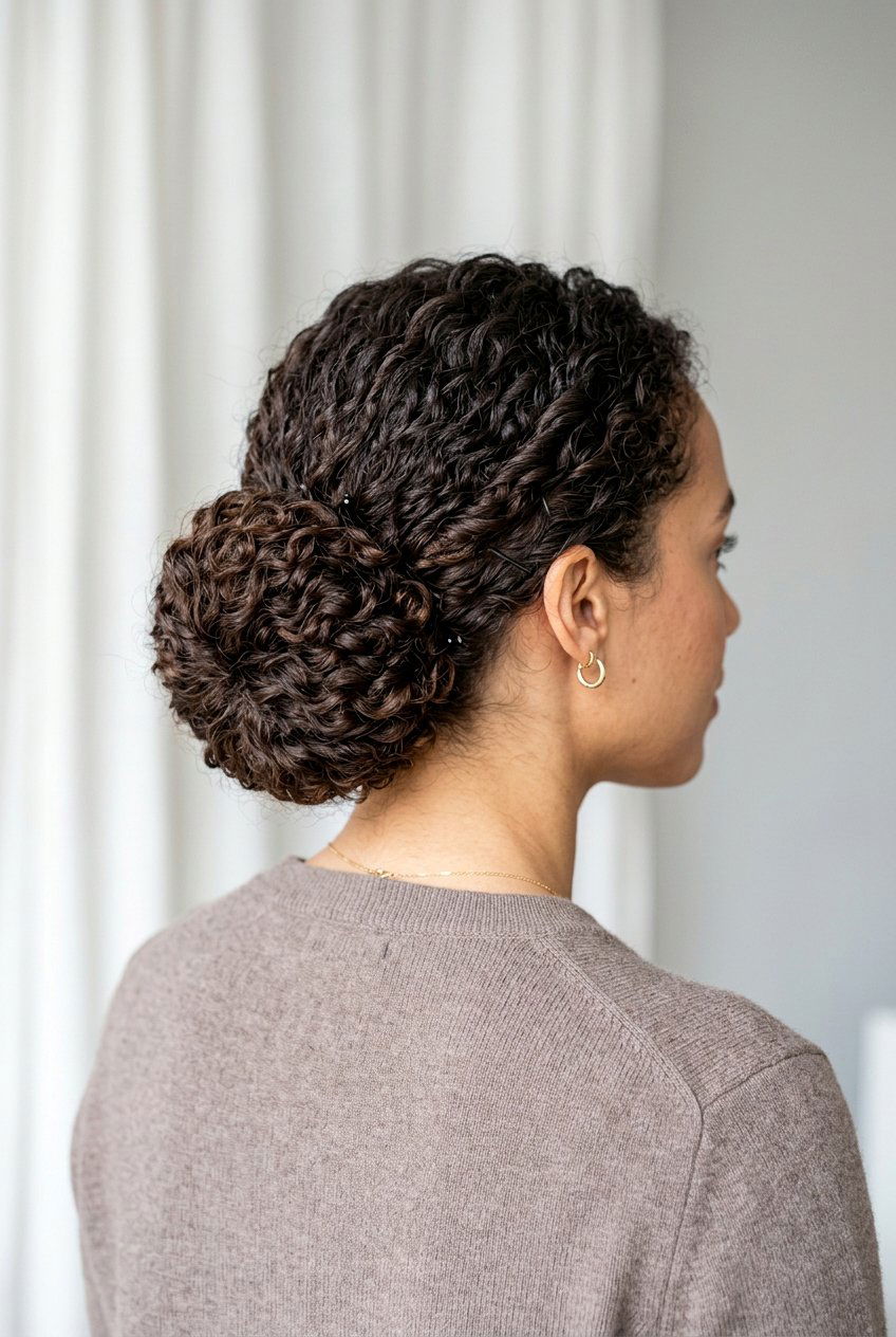 Curly Bun - 20 humidity proof hairstyles for curly hair - 20 humidity proof hairstyles for curly hair