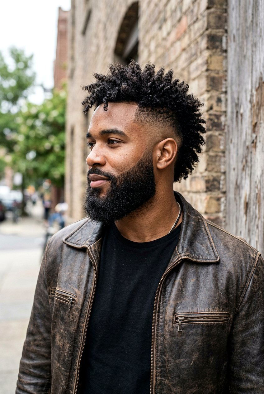 Curly Burst Fade Mohawk With Beard - 20 burst fade mohawk men curly hair - 20 burst fade mohawk men curly hair