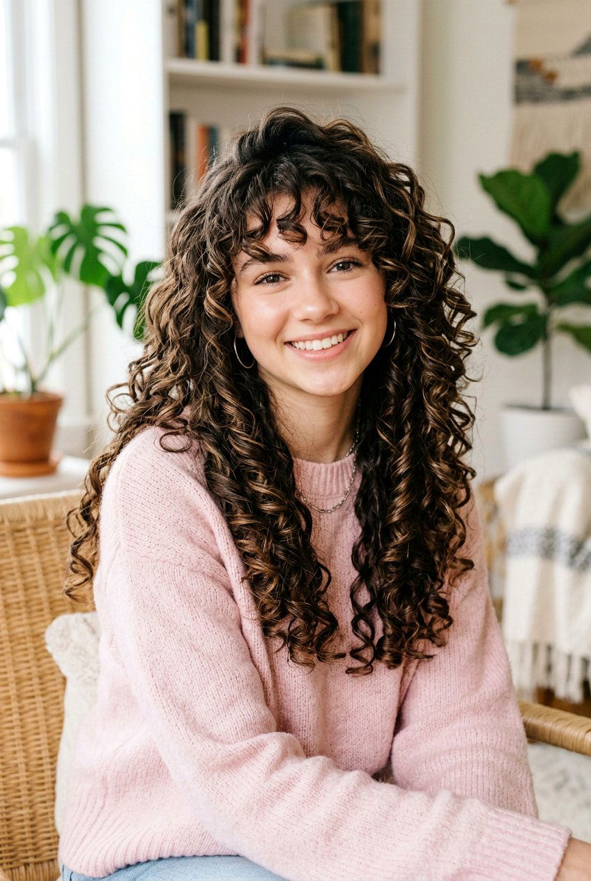 Curly Butterfly Cut With Bangs - 20 curly haircut for teenage girls with bangs - 20 curly haircut for teenage girls with bangs