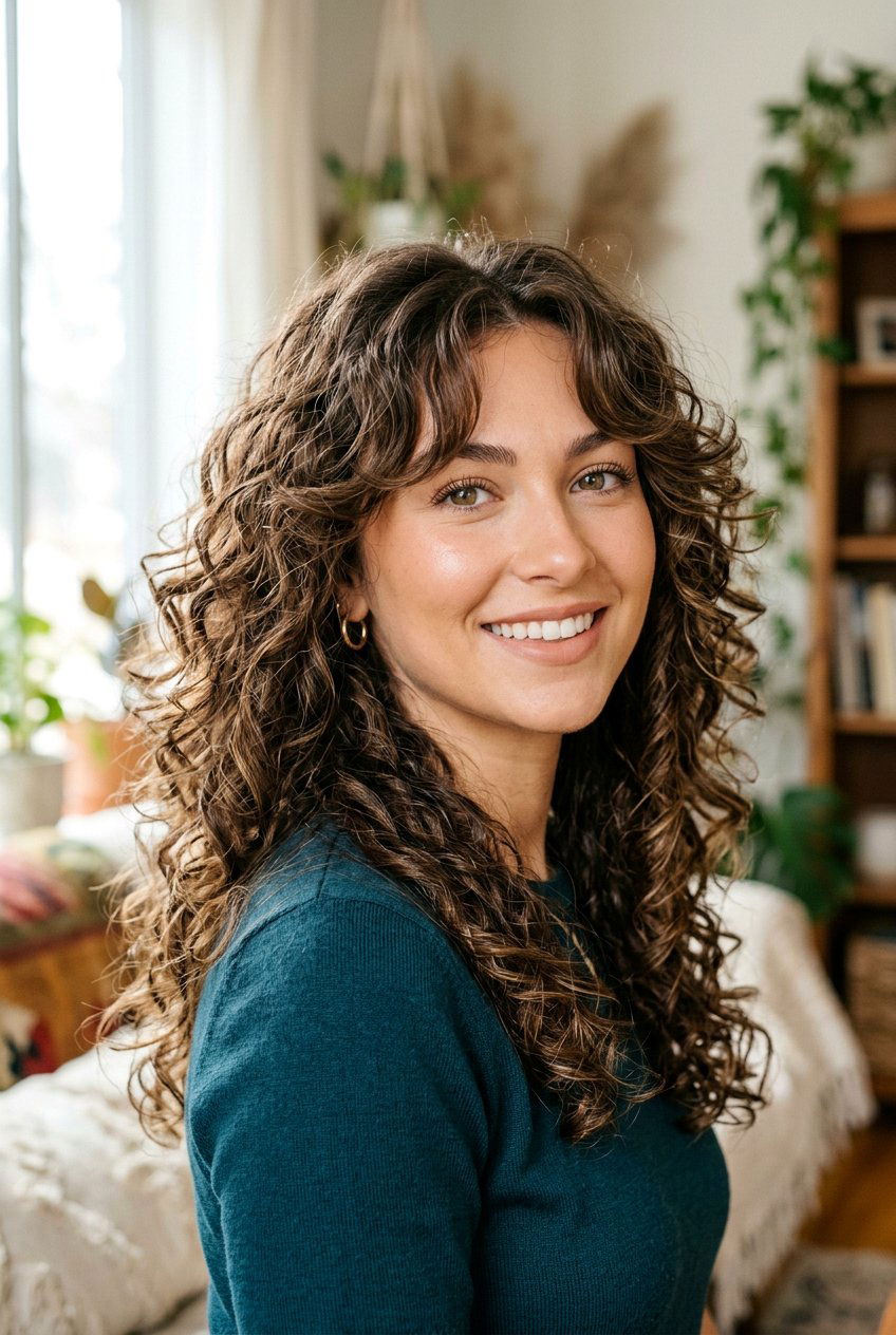 Curly Butterfly Cut With Curtain Bangs - 20 curly butterfly layers for long hair - 20 curly butterfly layers for long hair