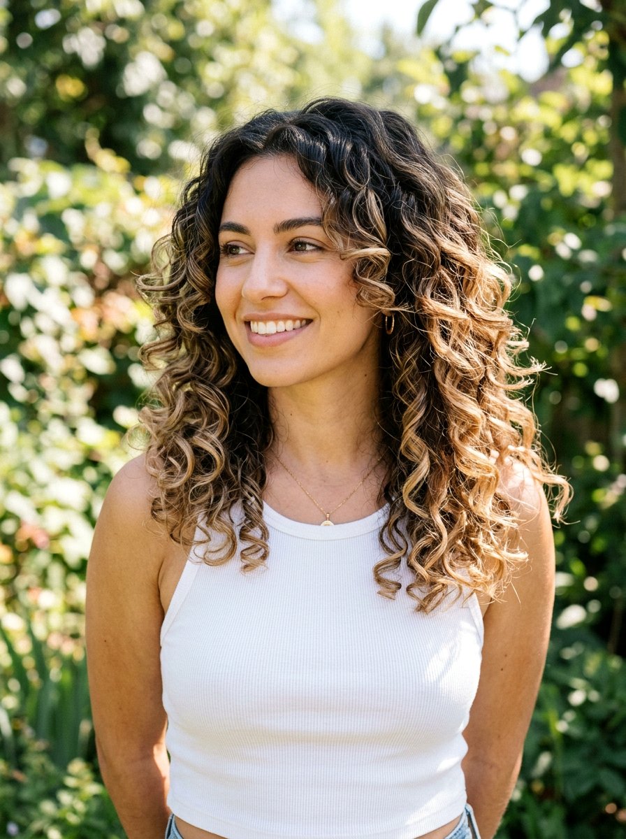 Curly Butterfly Haircut With Balayage - 20 curly butterfly haircut for medium curls - 20 curly butterfly haircut for medium curls