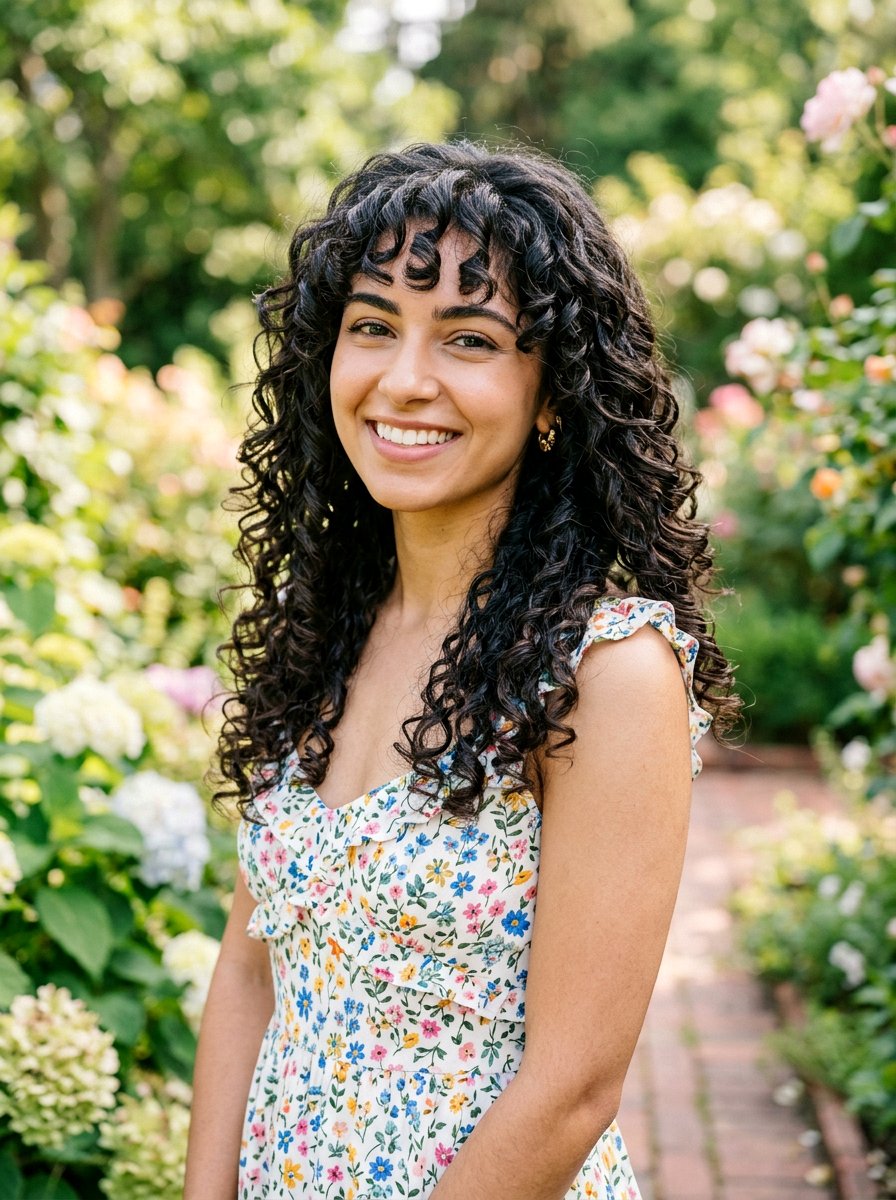 Curly Butterfly Haircut With Bottleneck Bangs - 20 curly butterfly haircut for medium curls - 20 curly butterfly haircut for medium curls