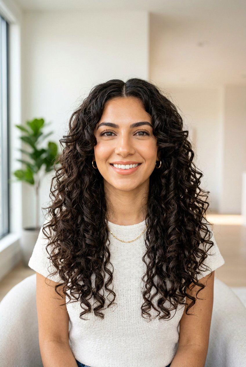 Curly Butterfly Layers With Middle Part - 20 curly butterfly layers for long hair - 20 curly butterfly layers for long hair