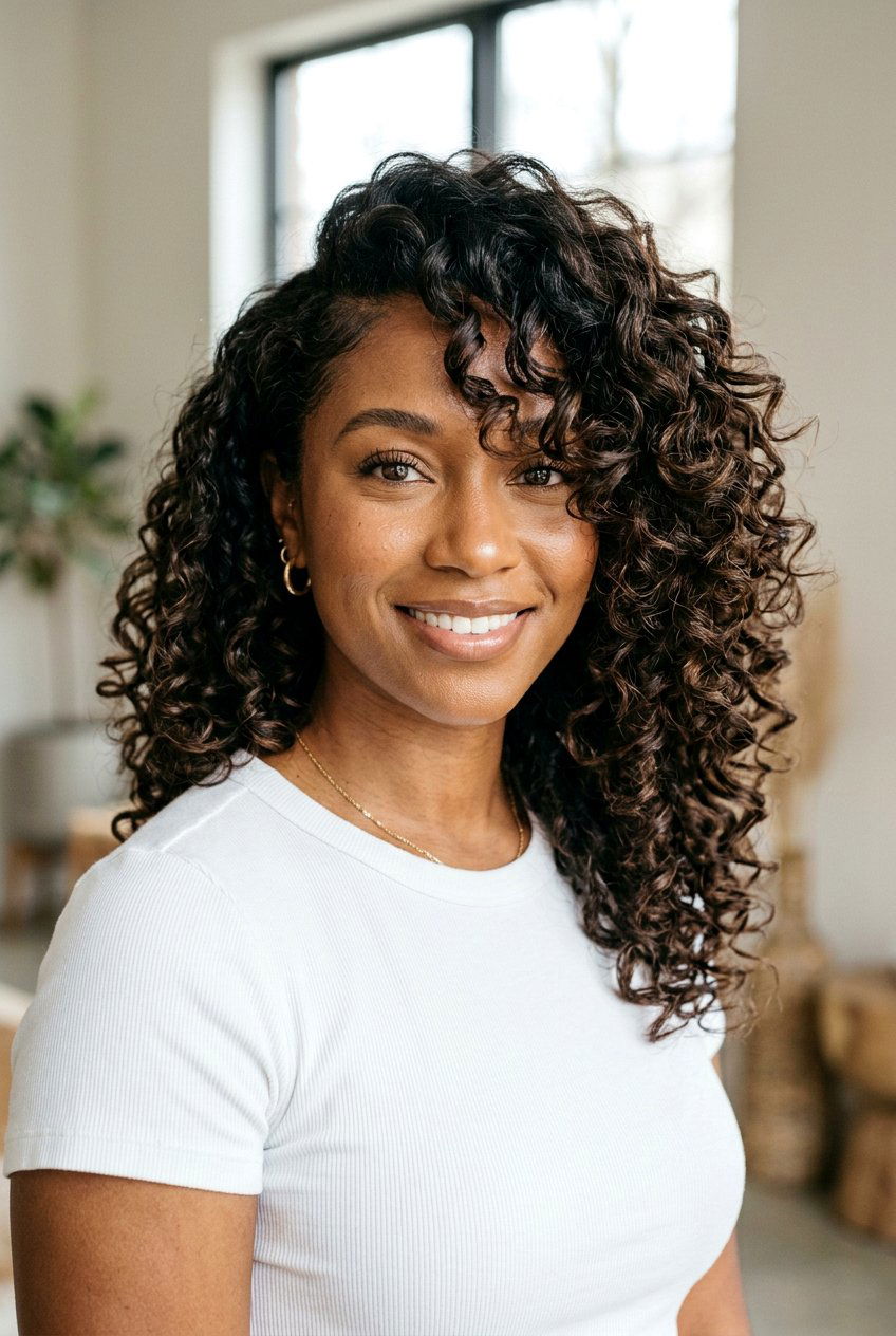 Curly Butterfly Layers With Side Part - 20 curly butterfly layers for long hair - 20 curly butterfly layers for long hair