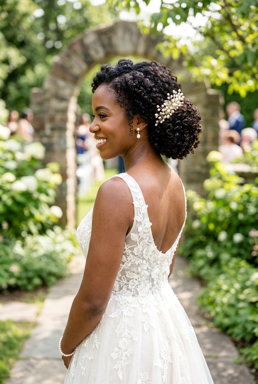 Curly Chignon With Hair Accessories - 20 bridal curly updo for natural hair - 20 bridal curly updo for natural hair