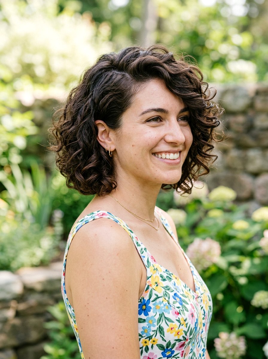 Curly Chin Length Bob With Side Part - 20 curly chin length bob for thick curls - 20 curly chin length bob for thick curls