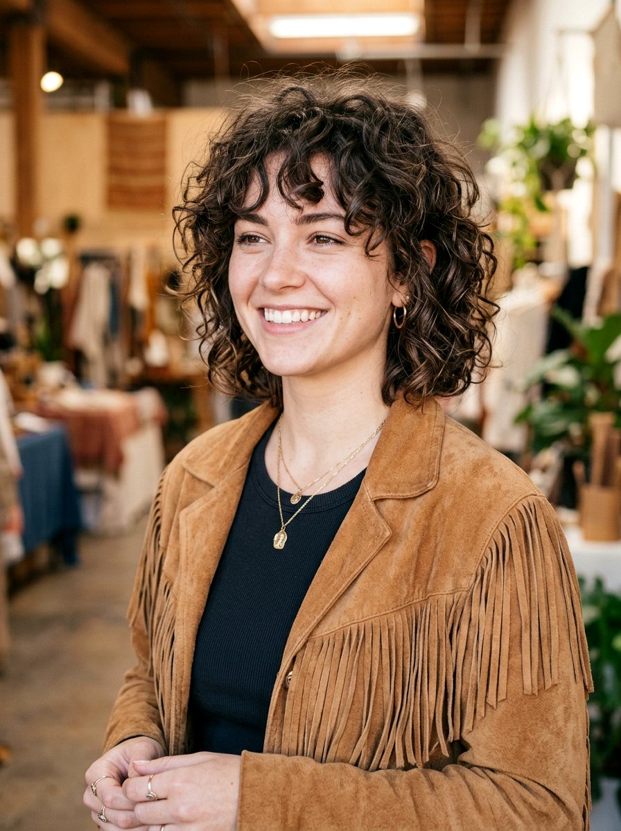 Curly Chin Length Shag Bob - 20 curly chin length bob for thick curls - 20 curly chin length bob for thick curls