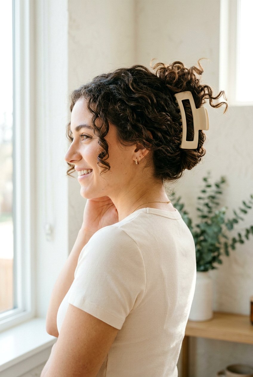 Curly Claw Clip Air Dry Updo - 20 air dry hairstyles for curly hair - 20 air dry hairstyles for curly hair