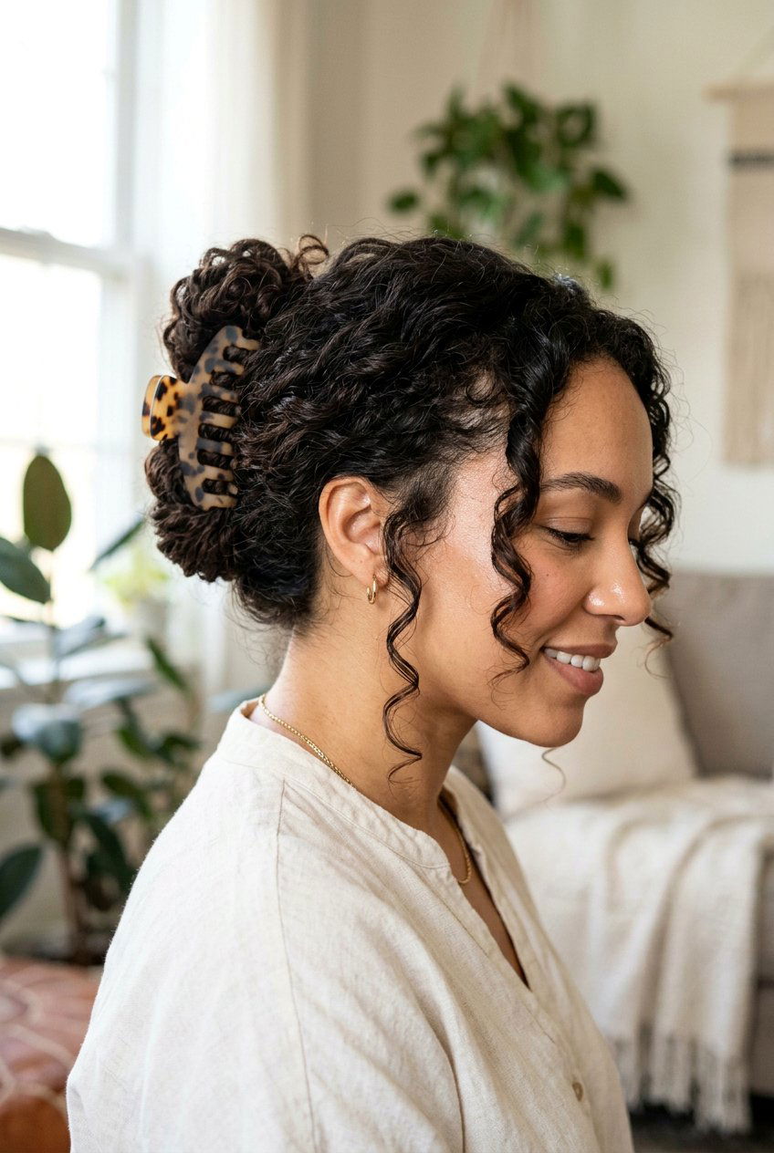 Curly Claw Clip Refresh Updo - 20 curly refresh hairstyles - 20 curly refresh hairstyles