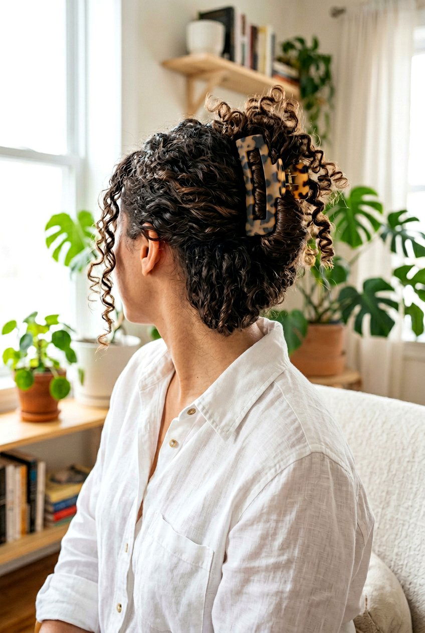 Curly Claw Clip Updo For Humid Weather - 20 humid weather curly hairstyles - 20 humid weather curly hairstyles