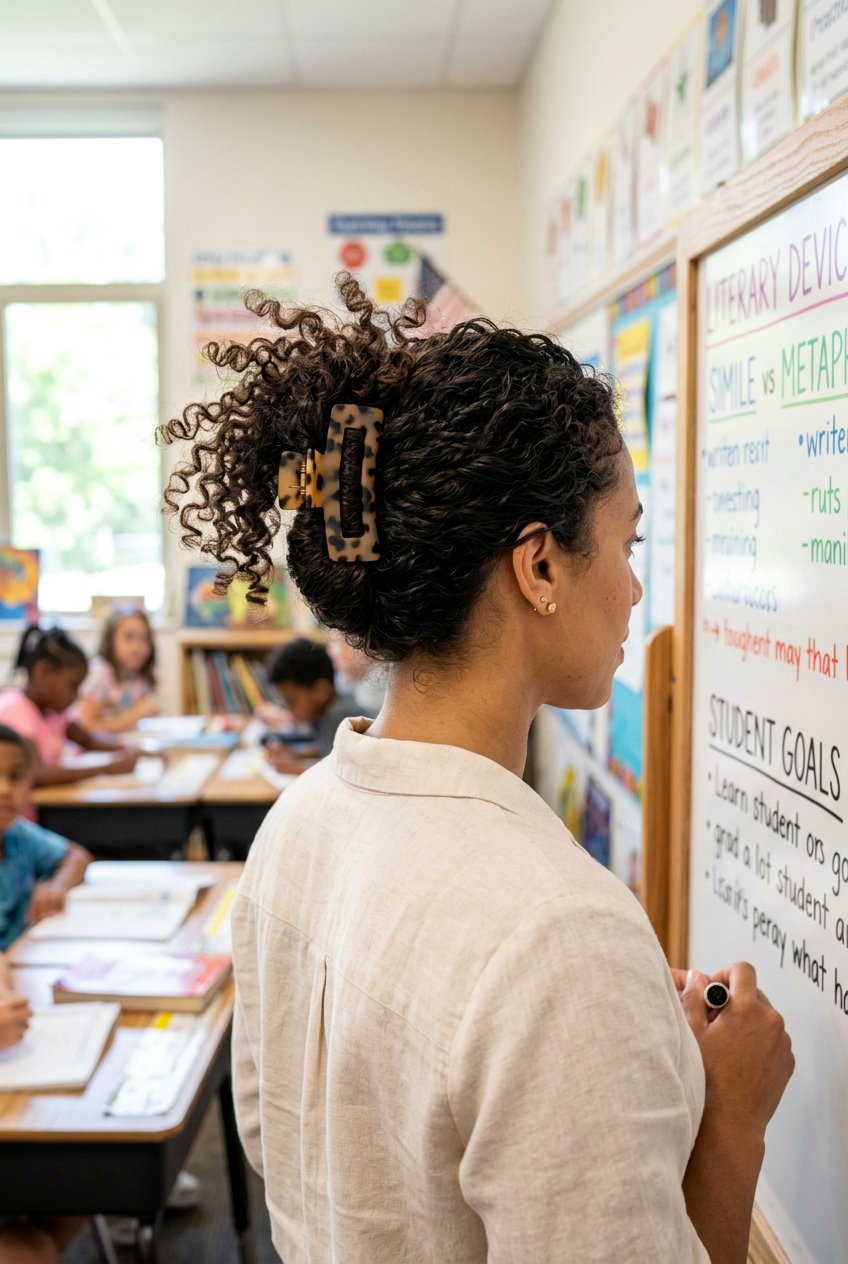 Curly Claw Clip Updo For School - 20 teacher hairstyles for curly hair - 20 teacher hairstyles for curly hair