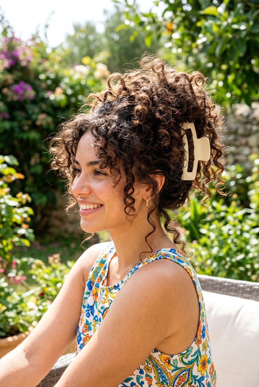 Curly Claw Clip Updo - 20 easy claw clip twist for school - 20 easy claw clip twist for school