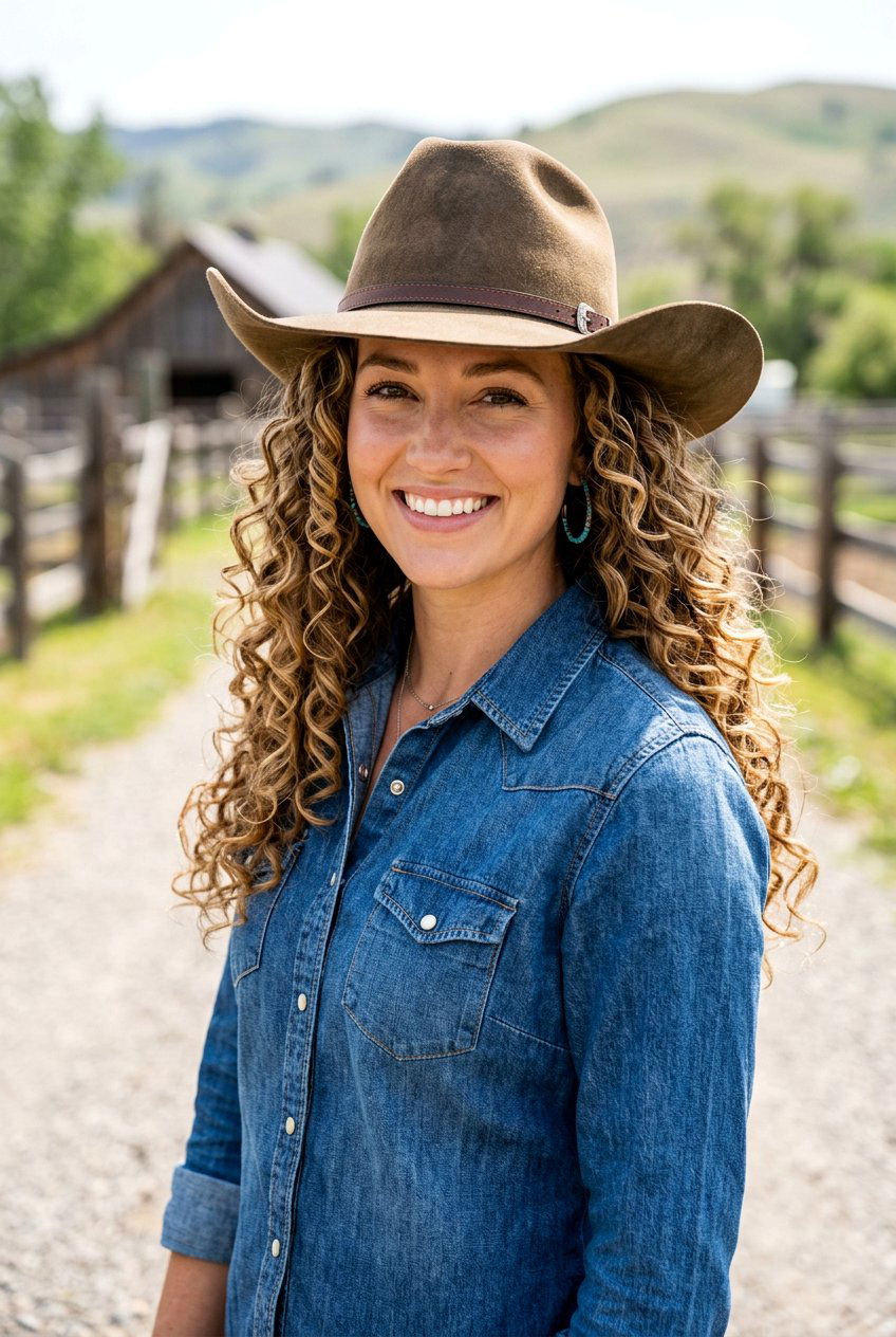 Curly Cowgirl Hairstyle With Hat - 20 cowgirl hairstyles - 20 cowgirl hairstyles