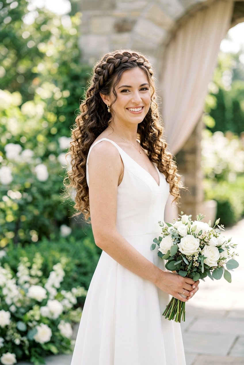 Curly Crown Braid - 20 bridal hairstyle for long curly hair - 20 bridal hairstyle for long curly hair