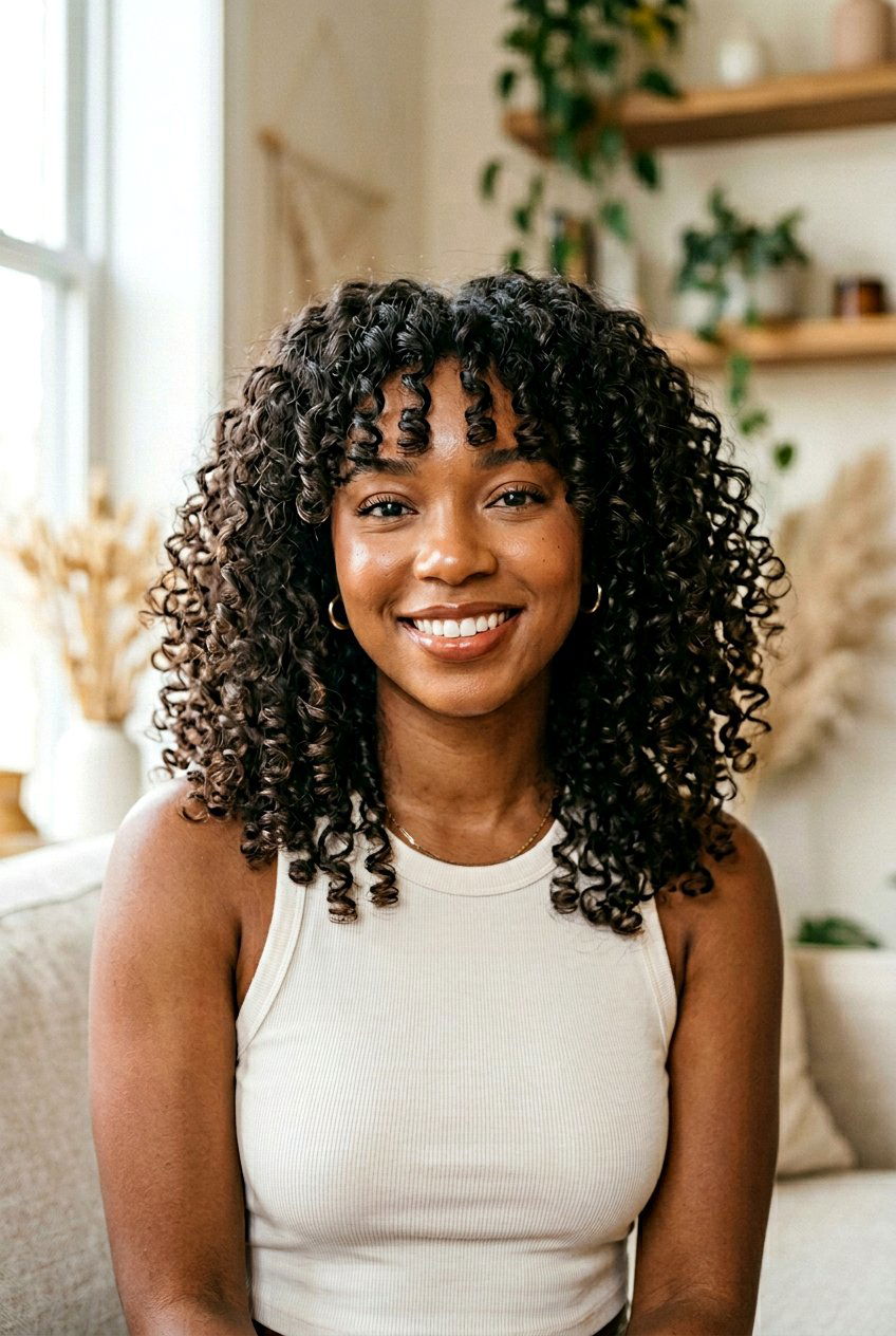 Curly Curtain Bangs On 3A Curls - 20 curtain bangs for curly hair - 20 curtain bangs for curly hair