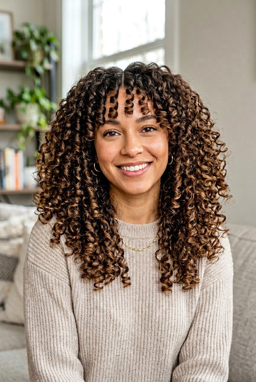 Curly Curtain Bangs On 3B Curls - 20 curtain bangs for curly hair - 20 curtain bangs for curly hair